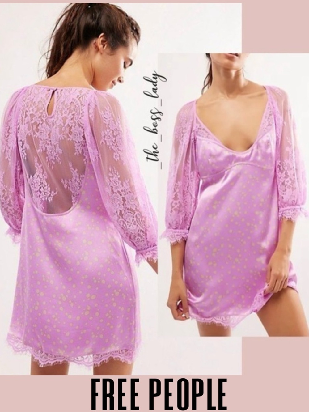Free People mini dress XS lace satiny fabric summer spring